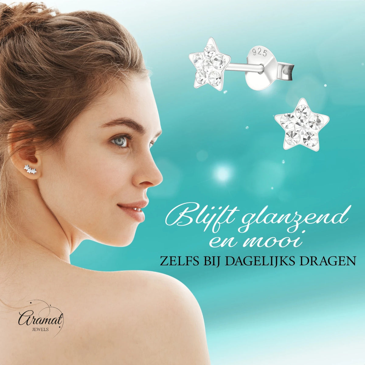 925 Sterling Zilveren Sterretjes Oorknopjes met Transparant Kristal 5mm