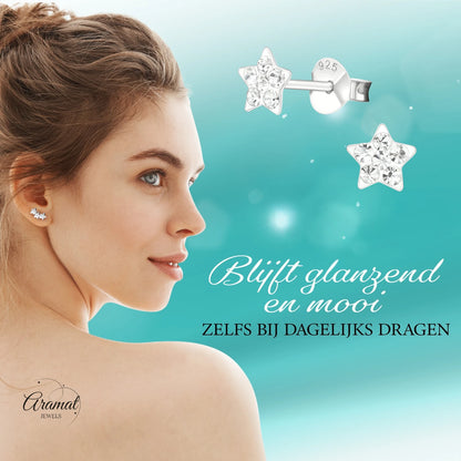 925 Sterling Zilveren Sterretjes Oorknopjes met Transparant Kristal 5mm