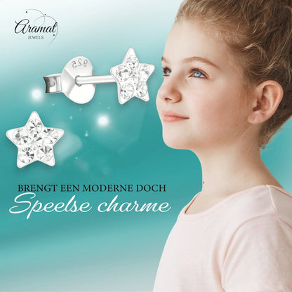 925 Sterling Zilveren Sterretjes Oorknopjes met Transparant Kristal 5mm