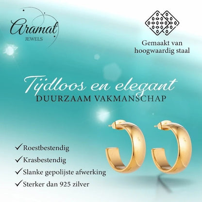 Oorbellen – 22mm Hoepel Creool Glad RVS Goudkleur Unisex - Aramat Jewels - Oorringen - cadeautip