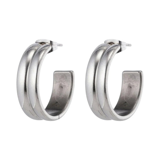 Oorbellen – 23mm Hoepel Creool 2 Lijnen RVS Zilverkleur Unisex - Aramat Jewels - Oorringen - cadeautip