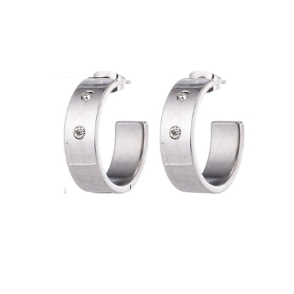 Oorbellen – 23mm Hoepel Creool 2 Zirkonia RVS Zilverkleur Unisex - Aramat Jewels - Oorringen - cadeautip