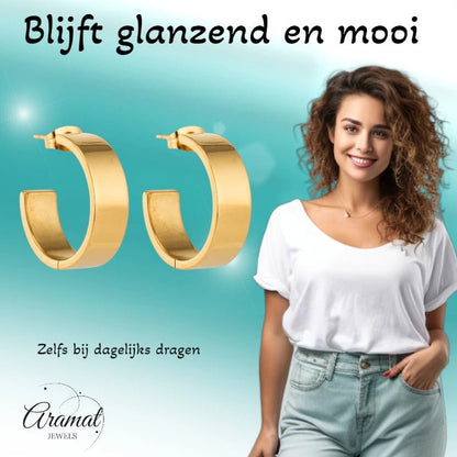 Oorbellen – 23mm Hoepel Creool Glad RVS Goudkleur Modern Unisex - Aramat Jewels - Oorringen - cadeautip