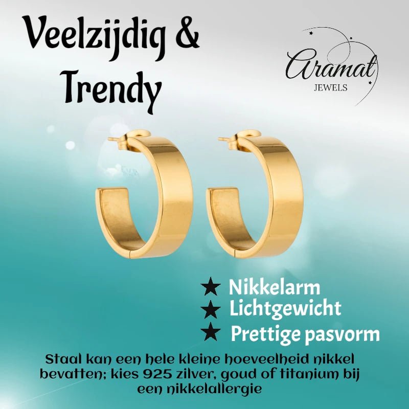 Oorbellen – 23mm Hoepel Creool Glad RVS Goudkleur Modern Unisex - Aramat Jewels - Oorringen - cadeautip