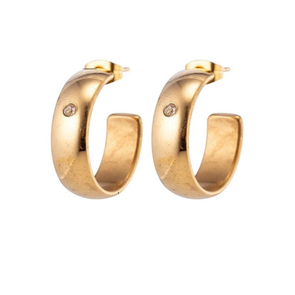 Oorbellen – 23mm Hoepel Creool Zirkonia Accent RVS Goudkleur Unisex - Aramat Jewels - Oorringen - cadeautip