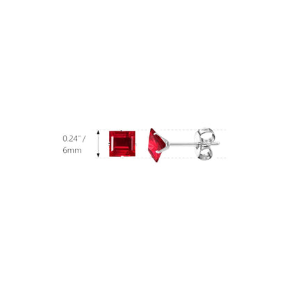 Oorbellen – 6mm Vierkante Zirkonia Rood op RVS Zilverkleur - Aramat Jewels - Oorbellen - cadeautip