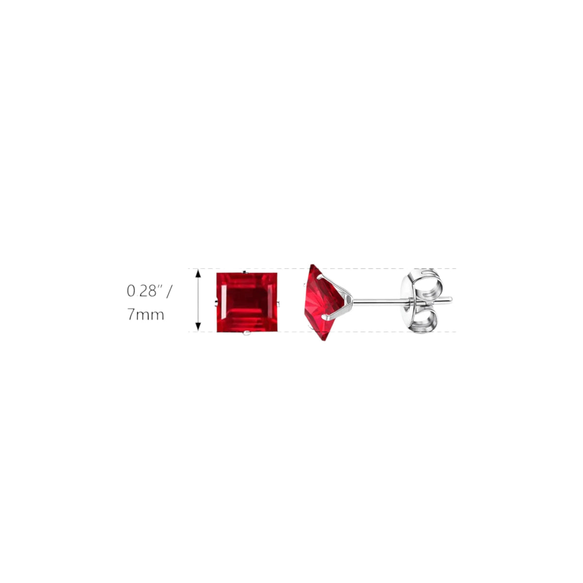 Oorbellen – 7mm Vierkante Zirkonia Rood op RVS Zilverkleur - Aramat Jewels - Oorbellen - cadeautip