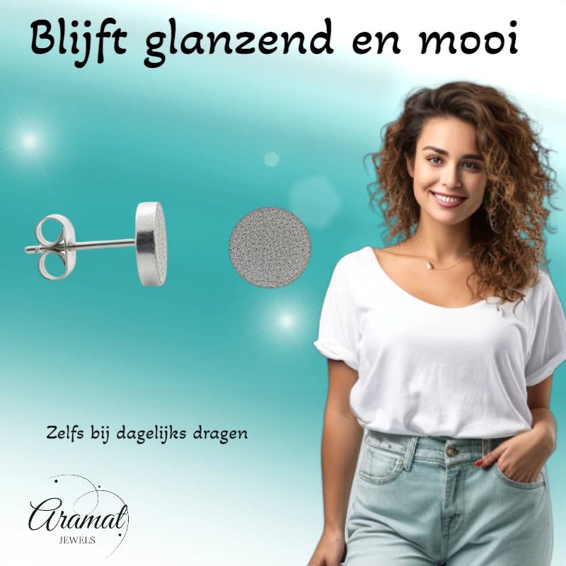 Oorbellen – 8mm Rond Sandblasted RVS Zilverkleur Unisex - Aramat Jewels - Oorbellen - cadeautip