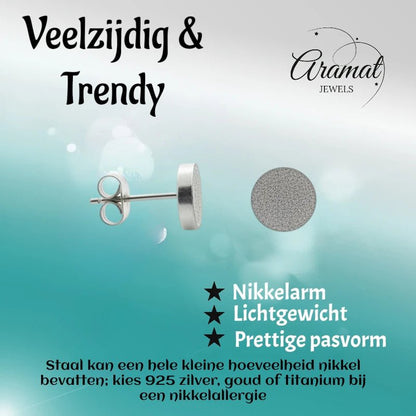 Oorbellen – 8mm Rond Sandblasted RVS Zilverkleur Unisex - Aramat Jewels - Oorbellen - cadeautip