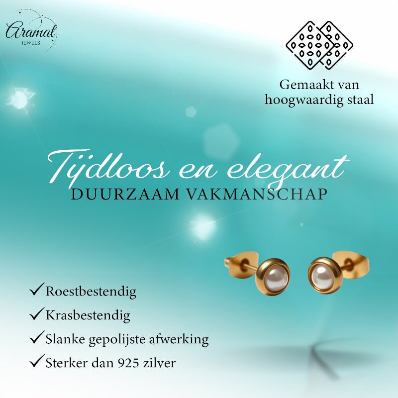 Oorbellen – Parel Wit in Goudkleurig Design (6mm) - Aramat Jewels - Oorbellen - cadeautip