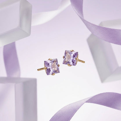 Oorbellen – RVS Goudkleur met Lila Vierkante Zirkonia (5mm) - Aramat Jewels - Oorbellen - cadeautip