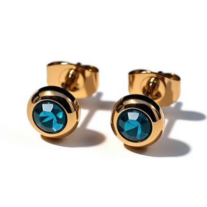 Oorbellen – RVS Goudkleurig met Blauwe Zirkonia (6mm) - Aramat Jewels - Oorbellen - cadeautip