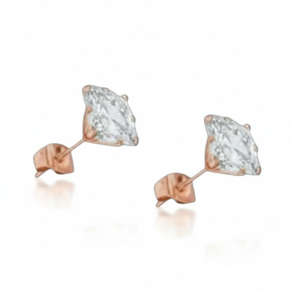 Oorbellen – RVS Roségoudkleur met Vierkante Zirkonia (3mm) - Aramat Jewels - Oorbellen - cadeautip