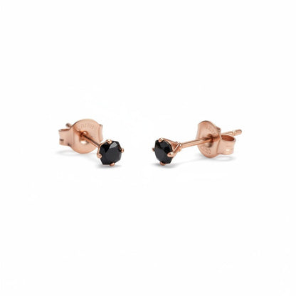 Oorbellen – RVS Roségoudkleur met Zwarte Vierkante Zirkonia (3mm) - Aramat Jewels - Oorbellen - cadeautip
