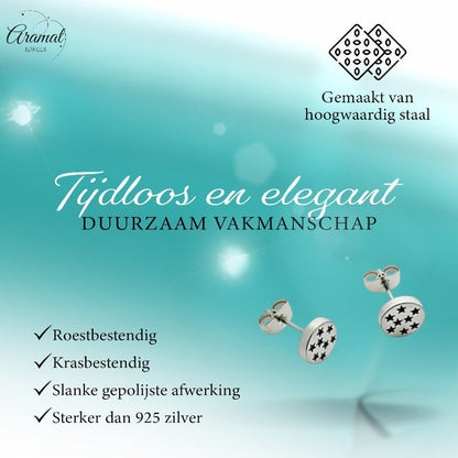 Oorbellen – RVS Sterrenpatroon Zilver/Zwart (8mm) - Aramat Jewels - Oorbellen - cadeautip