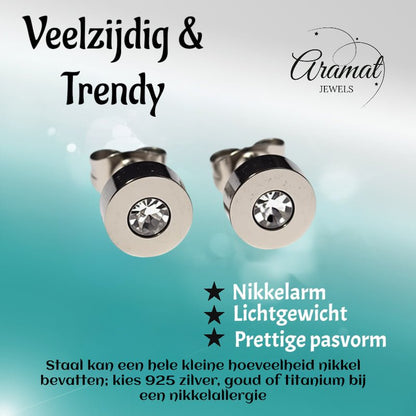 Oorbellen – RVS Transparant Kristal Zilverkleurig (7mm) - Aramat Jewels - Oorbellen - cadeautip
