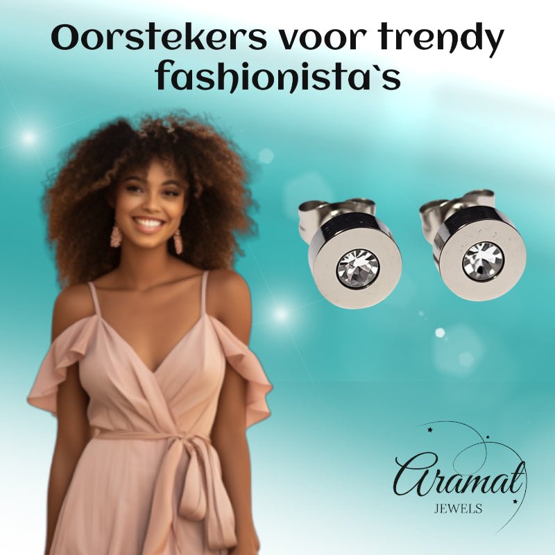 Oorbellen – RVS Transparant Kristal Zilverkleurig (7mm) - Aramat Jewels - Oorbellen - cadeautip