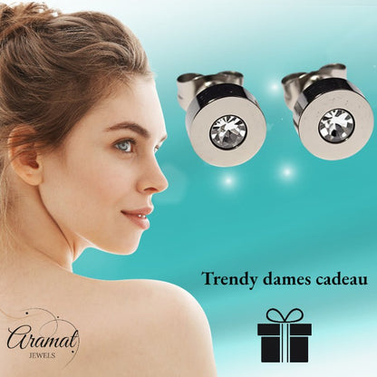 Oorbellen – RVS Transparant Kristal Zilverkleurig (7mm) - Aramat Jewels - Oorbellen - cadeautip