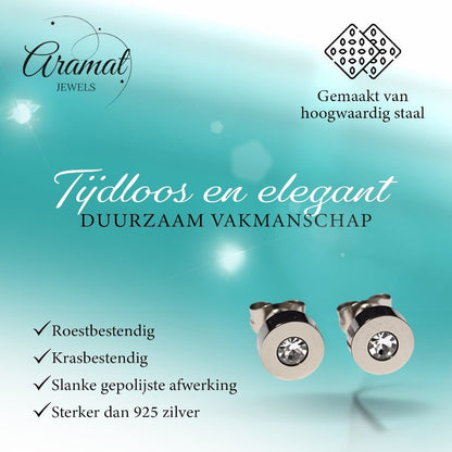 Oorbellen – RVS Transparant Kristal Zilverkleurig (7mm) - Aramat Jewels - Oorbellen - cadeautip