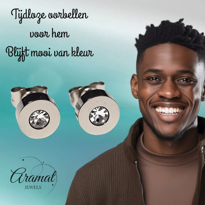 Oorbellen – RVS Transparant Kristal Zilverkleurig (7mm) - Aramat Jewels - Oorbellen - cadeautip