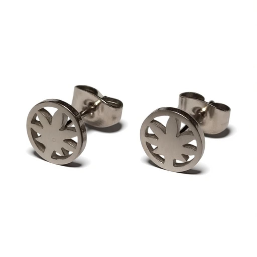 Oorbellen – RVS Weedblad (8mm) Zilverkleurig - Aramat Jewels - Oorbellen - cadeautip