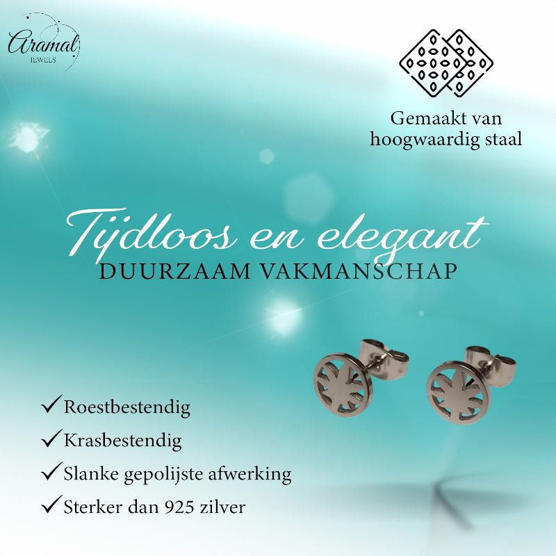 Oorbellen – RVS Weedblad (8mm) Zilverkleurig - Aramat Jewels - Oorbellen - cadeautip