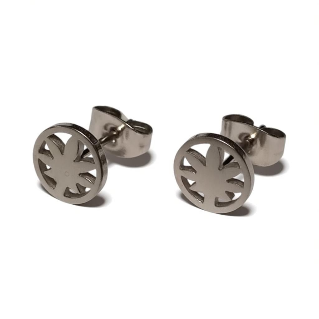 Oorbellen – RVS Weedblad (8mm) Zilverkleurig - Aramat Jewels - Oorbellen - cadeautip