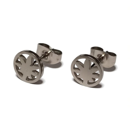 Oorbellen – RVS Weedblad (8mm) Zilverkleurig - Aramat Jewels - Oorbellen - cadeautip