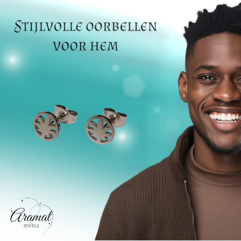Oorbellen – RVS Weedblad (8mm) Zilverkleurig - Aramat Jewels - Oorbellen - cadeautip