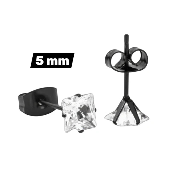 Oorbellen – RVS Zwartkleur met Vierkante Zirkonia (5mm) - Aramat Jewels - Oorbellen - cadeautip