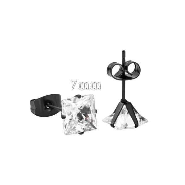 Oorbellen – RVS Zwartkleur met Vierkante Zirkonia (7mm) - Aramat Jewels - Oorbellen - cadeautip