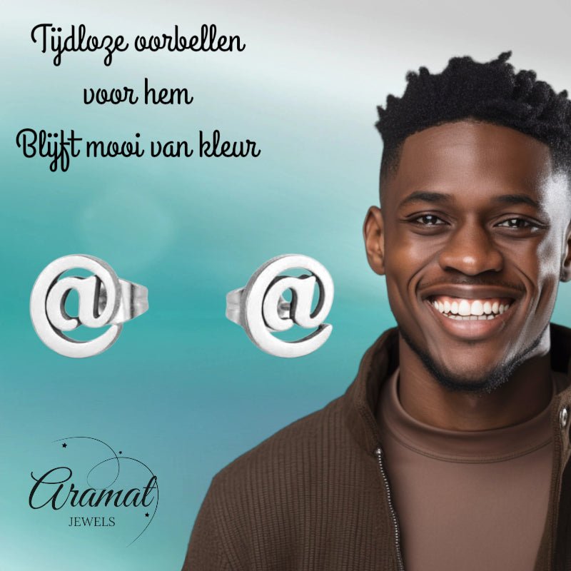Oorbellen – Staal Apenstaartje (@) Zilverkleurig (10mm) - Aramat Jewels - Oorbellen - cadeautip