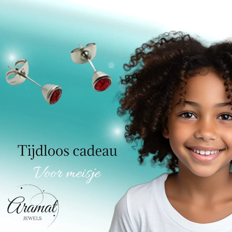 Oorbellen – Staal Kristal Rood (5mm) - Aramat Jewels - Oorbellen - cadeautip