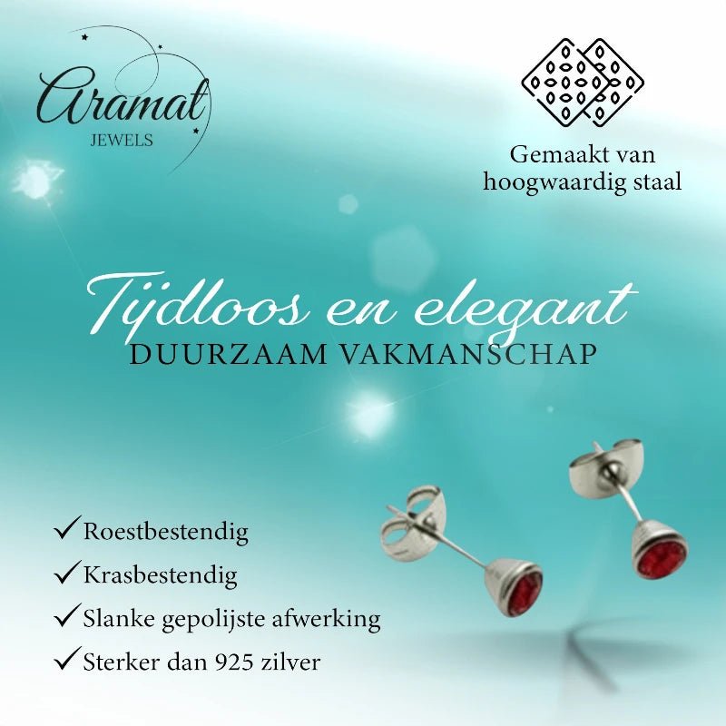 Oorbellen – Staal Kristal Rood (5mm) - Aramat Jewels - Oorbellen - cadeautip