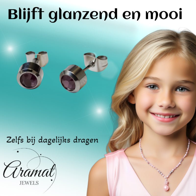 Oorbellen – Staal Licht Paarse Kristal (6mm) - Aramat Jewels - Oorbellen - cadeautip