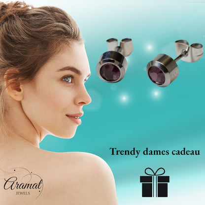 Oorbellen – Staal Licht Paarse Kristal (6mm) - Aramat Jewels - Oorbellen - cadeautip