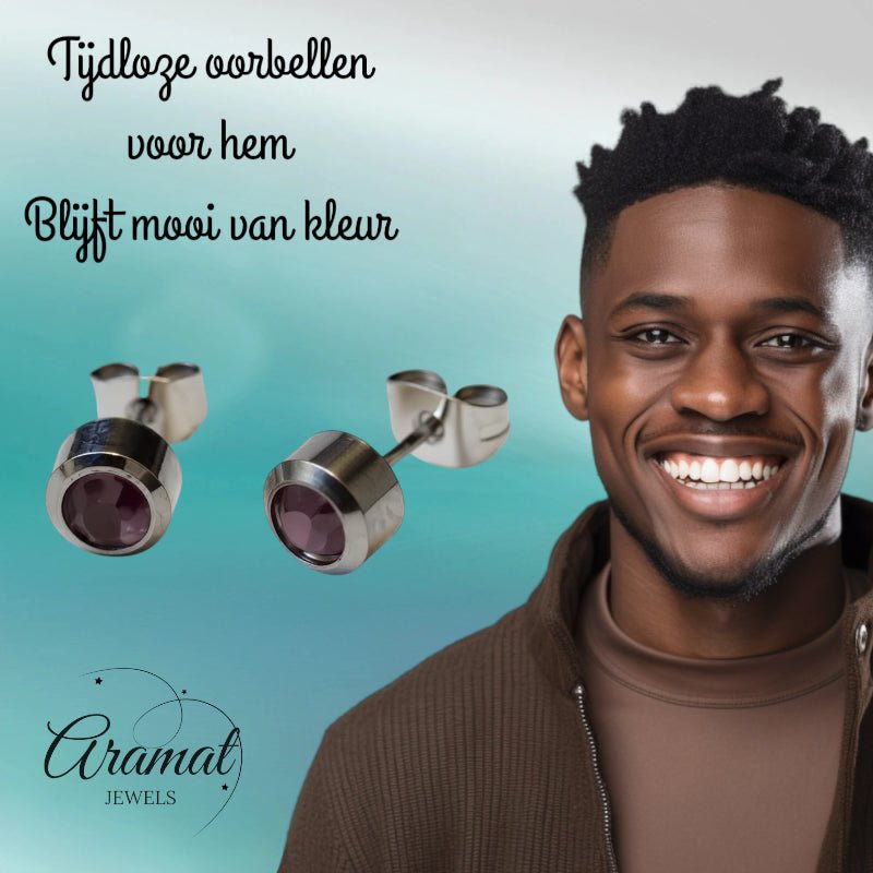 Oorbellen – Staal Licht Paarse Kristal (6mm) - Aramat Jewels - Oorbellen - cadeautip