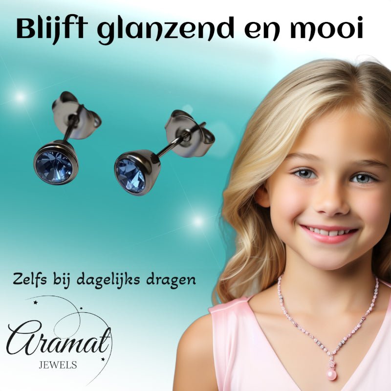 Oorbellen – Staal Lila Kristal Zilverkleurig (5mm) - Aramat Jewels - Oorbellen - cadeautip