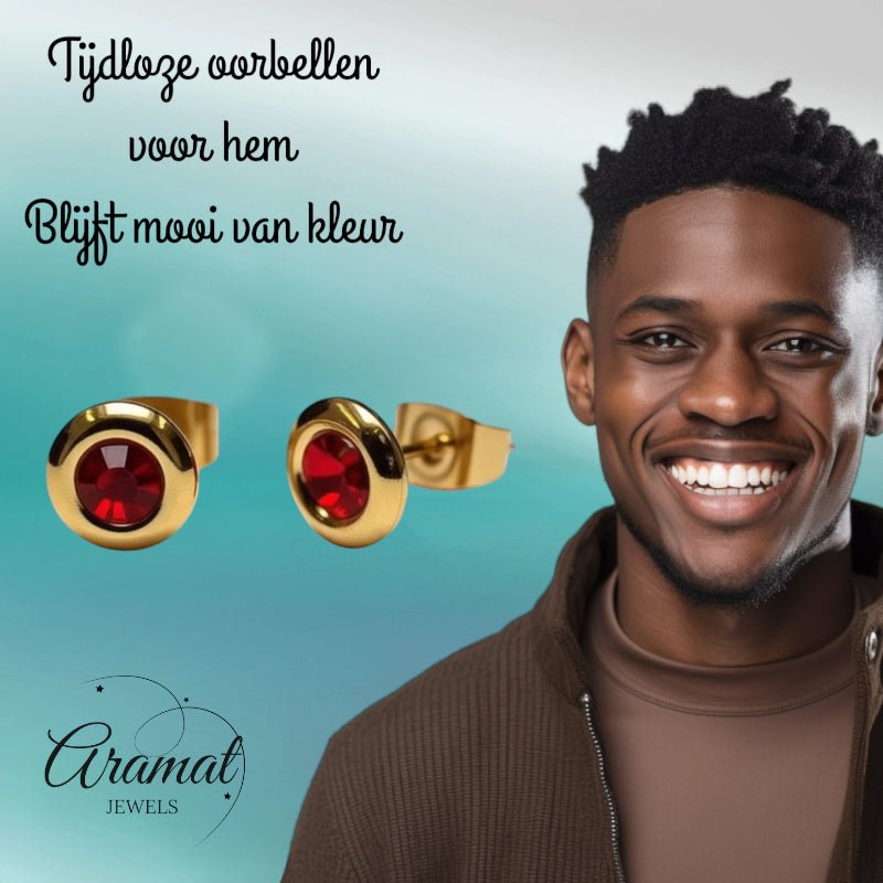 Oorbellen – Staal Rode Kristal Goudkleurig (8mm) - Aramat Jewels - Oorbellen - cadeautip