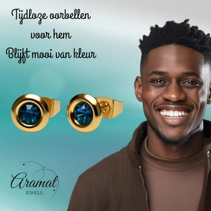 Oorbellen – Staal Zeegroene Kristal Goudkleurig (8mm) - Aramat Jewels - Oorbellen - cadeautip
