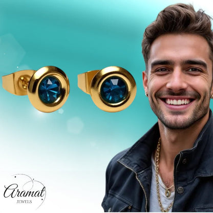 Oorbellen – Staal Zeegroene Kristal Goudkleurig (8mm) - Aramat Jewels - Oorbellen - cadeautip