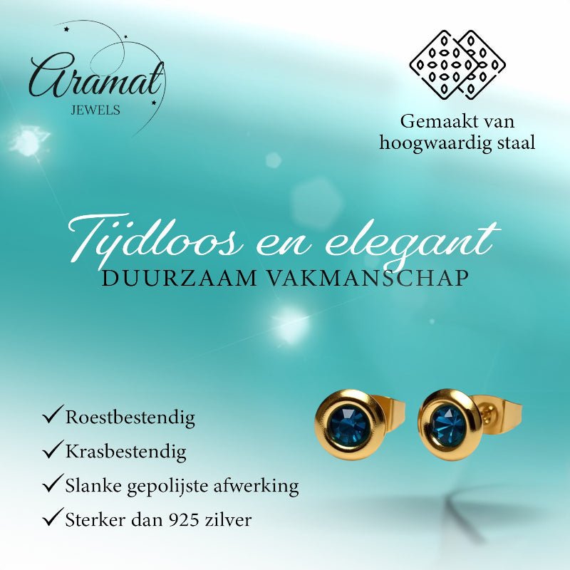 Oorbellen – Staal Zeegroene Kristal Goudkleurig (8mm) - Aramat Jewels - Oorbellen - cadeautip