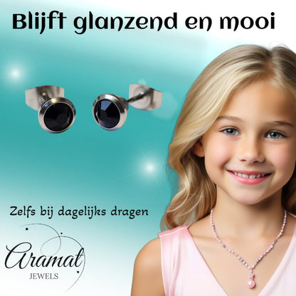 Oorbellen – Staal Zwarte Kristal Zilverkleurig (6mm) - Aramat Jewels - Oorbellen - cadeautip