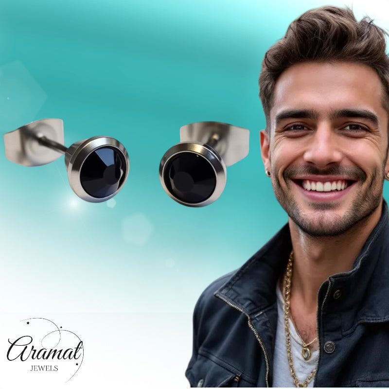 Oorbellen – Staal Zwarte Kristal Zilverkleurig (6mm) - Aramat Jewels - Oorbellen - cadeautip