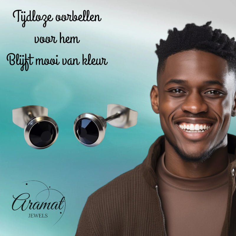 Oorbellen – Staal Zwarte Kristal Zilverkleurig (6mm) - Aramat Jewels - Oorbellen - cadeautip
