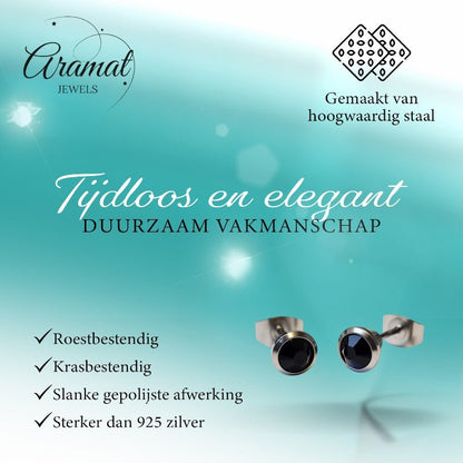Oorbellen – Staal Zwarte Kristal Zilverkleurig (6mm) - Aramat Jewels - Oorbellen - cadeautip