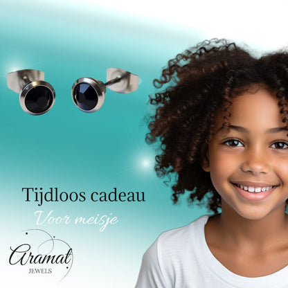 Oorbellen – Staal Zwarte Kristal Zilverkleurig (6mm) - Aramat Jewels - Oorbellen - cadeautip