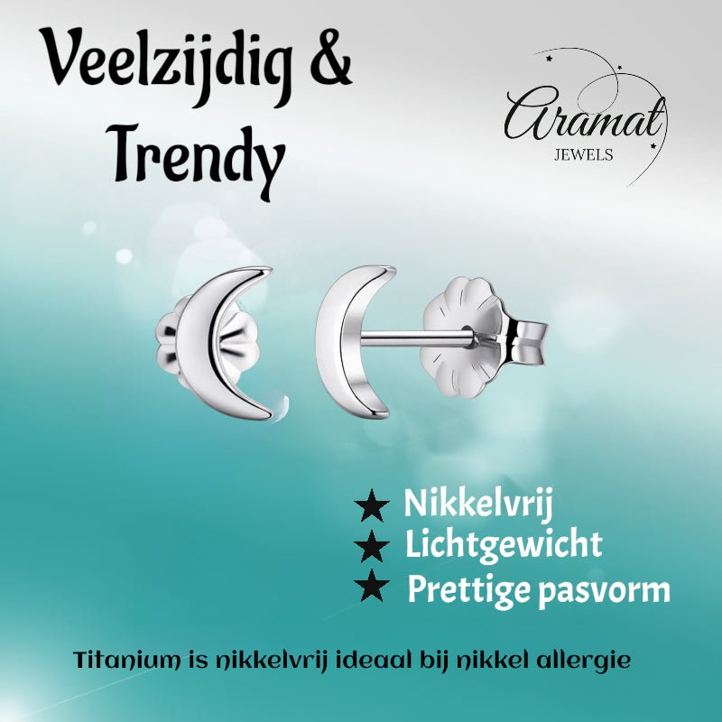 Oorbellen – Titanium Maan Zilverkleurig (8mm) - Aramat Jewels - Oorbellen - cadeautip
