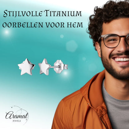 Oorbellen – Titanium Ster Zilverkleurig (7mm) - Aramat Jewels - Oorbellen - cadeautip