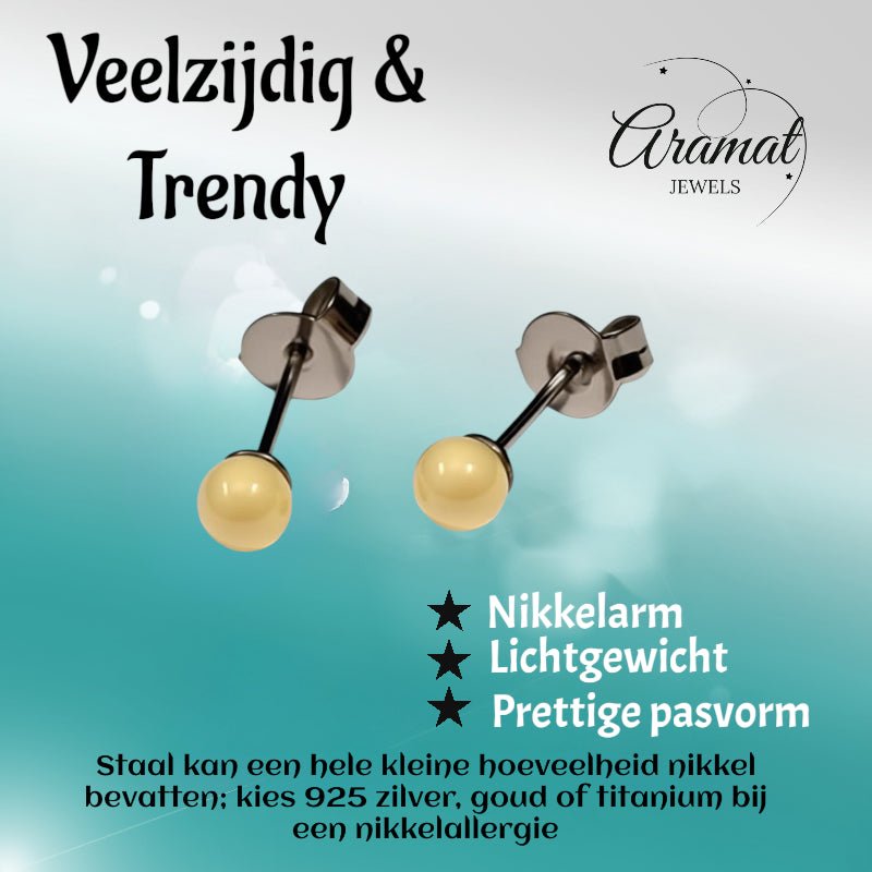 Oorbellen – Witte Bolletjes Metaal (4mm) - Aramat Jewels - Oorbellen - cadeautip